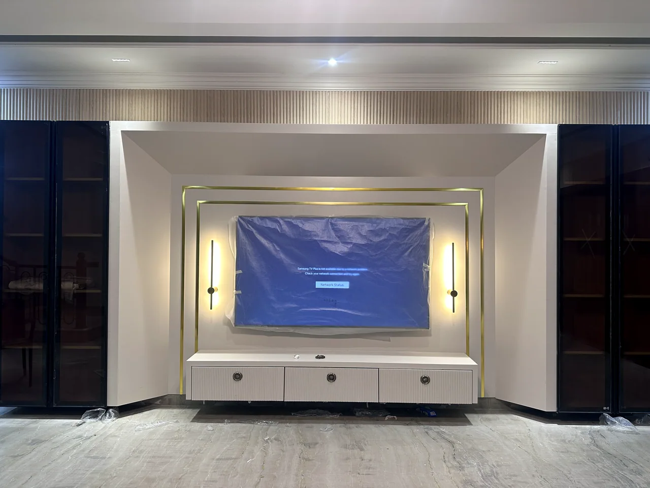 Media wall composition and cabinetry detail